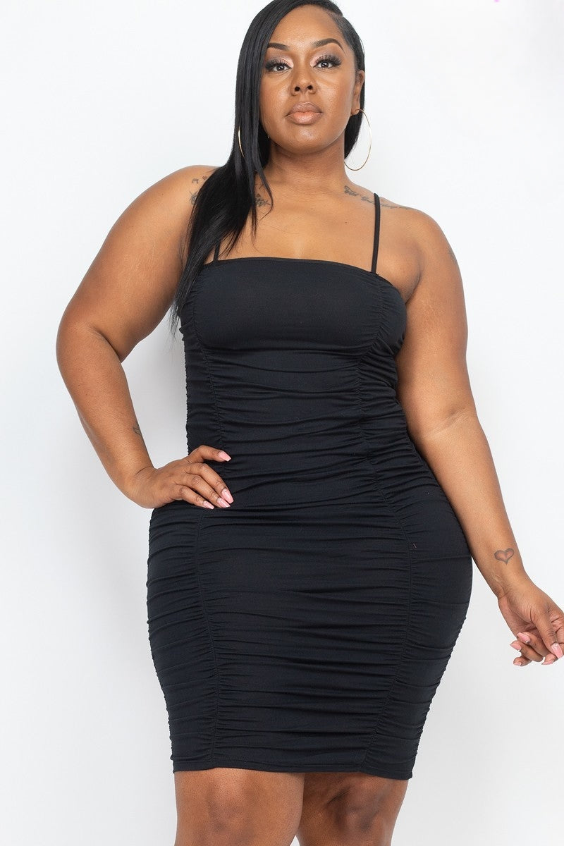 Plus Size Double Ruched Front And Ruched Back Detail Mini Dress