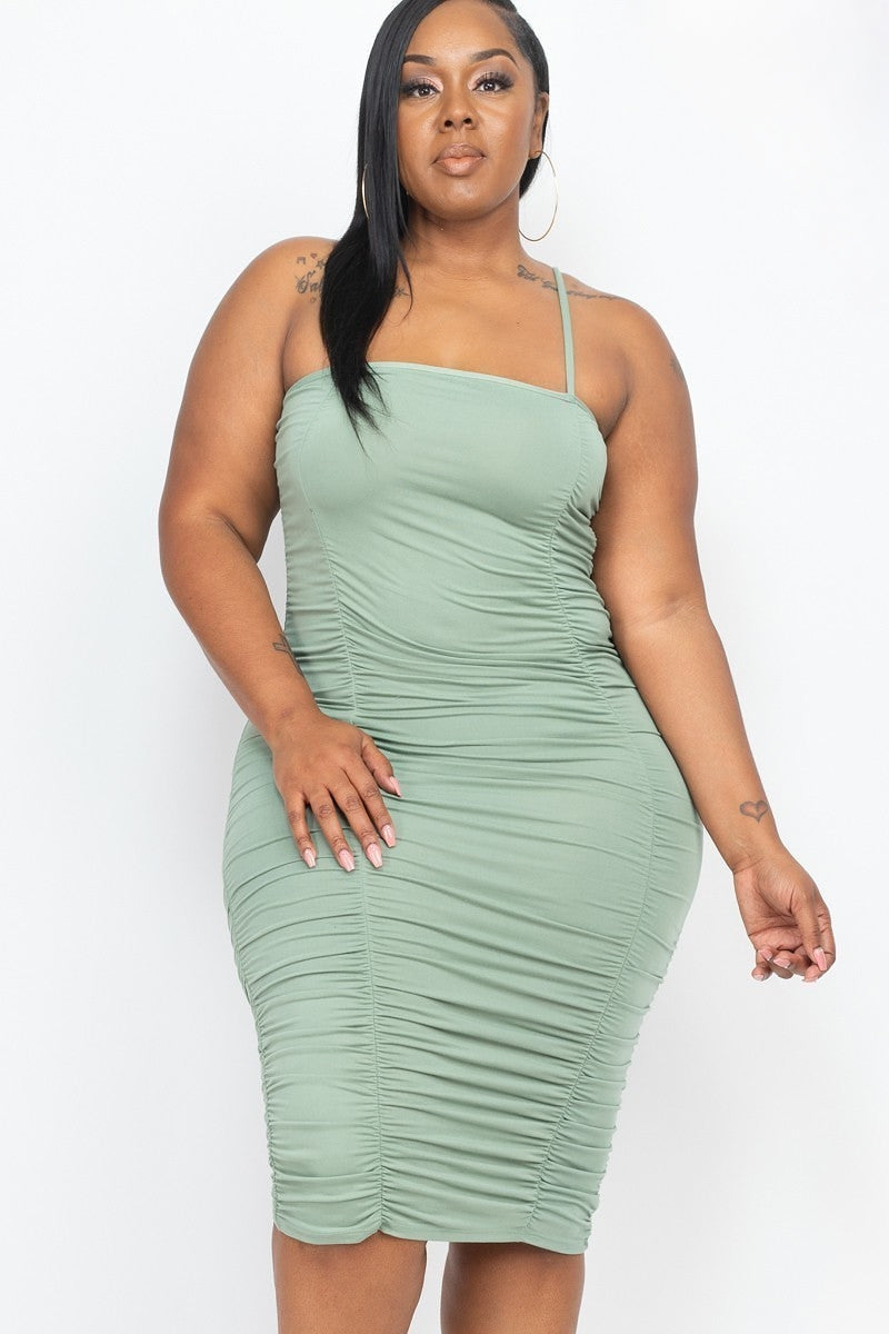 Plus Size Double Ruched Front And Ruched Back Detail Mini Dress