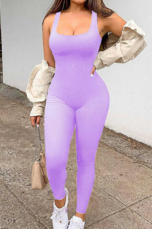 Seamless Ribbed Tank Jumpsuit | APPAREL, BASICS & ACTIVEWEAR, CCPRODUCTS, JUMPSUITS & ROMPERS, Lavender, NEW ARRIVALS, RESTOCKED POPULAR ITEMS | Bodiied