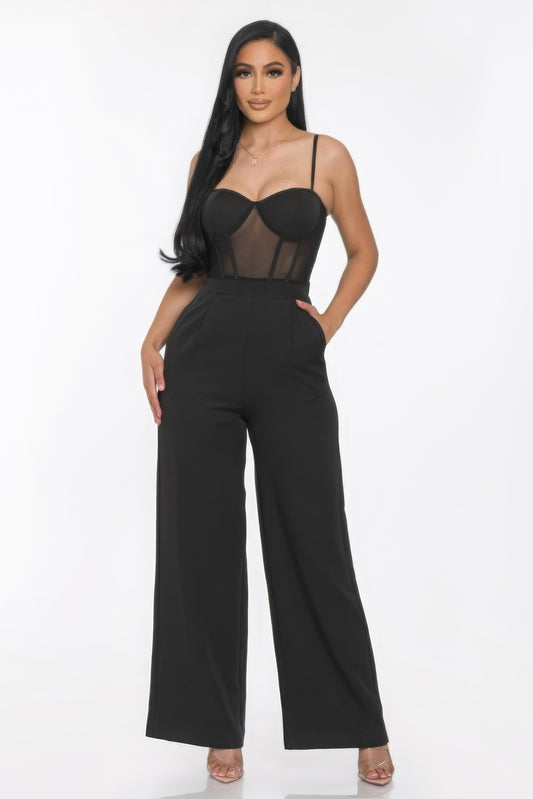 Mesh Insert Cup Wide Leg Jumpsuit | APPAREL, Black, CCPRODUCTS, JUMPSUITS & ROMPERS, Magenta, NEW ARRIVALS | Bodiied