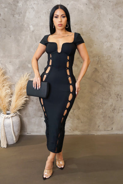 Bandage Midi Dress | APPAREL, Black, CCPRODUCTS, DRESSES, NEW ARRIVALS, Red | Bodiied