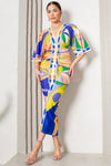 Multi Color Front Ruched V-neck Midi Dress