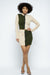 Rib Color Block Mock Neck Long Sleeve High-waist Mini Skirt With Front Zipper Set | APPAREL, Beige/Olive, RESTOCKED POPULAR ITEMS, SALE, SALE APPAREL, SETS | Bodiied