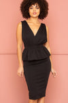 Shimmer Peplum Midi Dress | APPAREL, Black, DRESSES, MADE IN USA, RESTOCKED POPULAR ITEMS, SALE, SALE APPAREL, Watermelon | Bodiied