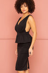 Shimmer Peplum Midi Dress | APPAREL, Black, DRESSES, MADE IN USA, RESTOCKED POPULAR ITEMS, SALE, SALE APPAREL, Watermelon | Bodiied