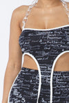 Mesh Print Crop Top With Plastic Chain Halter Neck With Matching Leggings | APPAREL, Black, SALE, SALE APPAREL, SETS | Bodiied
