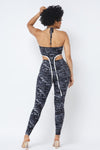 Mesh Print Crop Top With Plastic Chain Halter Neck With Matching Leggings | APPAREL, Black, SALE, SALE APPAREL, SETS | Bodiied