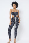 Mesh Print Crop Top With Plastic Chain Halter Neck With Matching Leggings | APPAREL, Black, SALE, SALE APPAREL, SETS | Bodiied