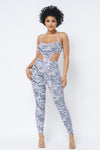 Mesh Print Crop Top With Plastic Chain Halter Neck With Matching Leggings | APPAREL, SALE, SALE APPAREL, SETS, White | Bodiied