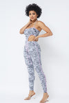 Mesh Print Crop Top With Plastic Chain Halter Neck With Matching Leggings | APPAREL, SALE, SALE APPAREL, SETS, White | Bodiied