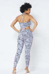 Mesh Print Crop Top With Plastic Chain Halter Neck With Matching Leggings | APPAREL, SALE, SALE APPAREL, SETS, White | Bodiied