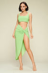 Summer Days Solid Crop Top & Split Thigh Twist Slit Skirt Set | APPAREL, Green Tea, MADE IN USA, RESTOCKED POPULAR ITEMS, SALE, SALE APPAREL, SETS | Bodiied
