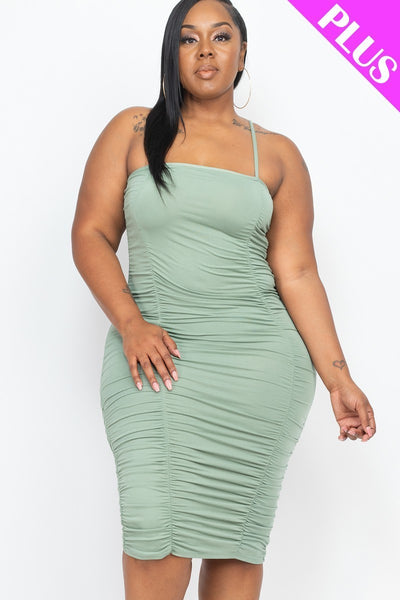 Plus Size Double Ruched Front And Ruched Back Detail Mini Dress | Black, Grape, Green Bay, Nocturne, PLUS SIZE, PLUS SIZE BASICS & ACTIVEWEAR, PLUS SIZE DRESSES, RESTOCKED POPULAR ITEMS, SALE, SALE PLUS SIZE, White, Yellow | Bodiied