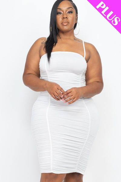 Plus Size Double Ruched Front And Ruched Back Detail Mini Dress | Black, Grape, Green Bay, Nocturne, PLUS SIZE, PLUS SIZE BASICS & ACTIVEWEAR, PLUS SIZE DRESSES, RESTOCKED POPULAR ITEMS, SALE, SALE PLUS SIZE, White, Yellow | Bodiied