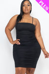 Plus Size Double Ruched Front And Ruched Back Detail Mini Dress | Black, Grape, Green Bay, Nocturne, PLUS SIZE, PLUS SIZE BASICS & ACTIVEWEAR, PLUS SIZE DRESSES, RESTOCKED POPULAR ITEMS, SALE, SALE PLUS SIZE, White, Yellow | Bodiied