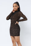 Animal Print Long Sleeve Mock Neck Mini Dress | APPAREL, Black, Brown, DRESSES, RESTOCKED POPULAR ITEMS, SALE, SALE APPAREL | Bodiied