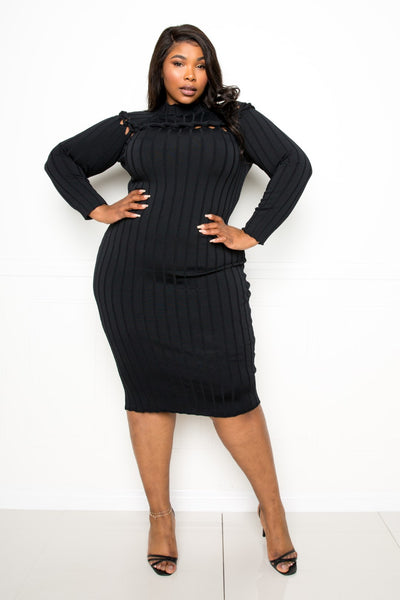 Bodycon Sweater Dress With Knot Detail | Black, Ivory, PLUS SIZE, PLUS SIZE DRESSES, SALE, SALE PLUS SIZE | Bodiied