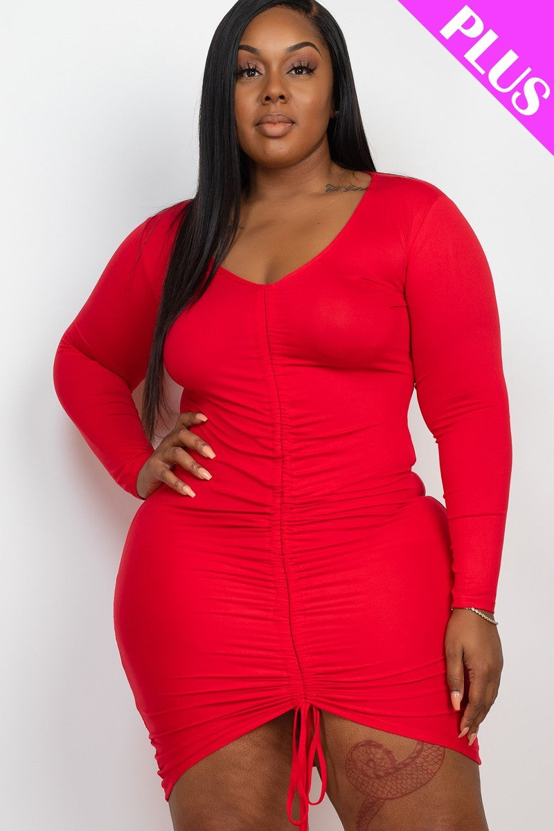 Plus Size Drawstring Ruched Front | Black, Blue Haze, Green Bay, Ibiza Blue, Nocturne, PLUS SIZE, PLUS SIZE BASICS & ACTIVEWEAR, PLUS SIZE DRESSES, Polignac, RESTOCKED POPULAR ITEMS, SALE, SALE PLUS SIZE, Taupe, Yellow | Bodiied