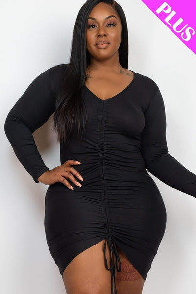 Plus Size Drawstring Ruched Front | Black, Blue Haze, Green Bay, Ibiza Blue, Nocturne, PLUS SIZE, PLUS SIZE BASICS & ACTIVEWEAR, PLUS SIZE DRESSES, Polignac, RESTOCKED POPULAR ITEMS, SALE, SALE PLUS SIZE, Taupe, Yellow | Bodiied