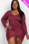 Plus Size Drawstring Ruched Front | Black, Blue Haze, Green Bay, Ibiza Blue, Nocturne, PLUS SIZE, PLUS SIZE BASICS & ACTIVEWEAR, PLUS SIZE DRESSES, Polignac, RESTOCKED POPULAR ITEMS, SALE, SALE PLUS SIZE, Taupe, Yellow | Bodiied