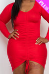 Plus Size Drawstring Ruched Front | Black, Blue Haze, Green Bay, Ibiza Blue, Nocturne, PLUS SIZE, PLUS SIZE BASICS & ACTIVEWEAR, PLUS SIZE DRESSES, Polignac, RESTOCKED POPULAR ITEMS, SALE, SALE PLUS SIZE, Taupe, Yellow | Bodiied