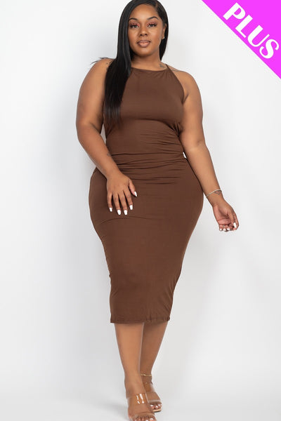 Plus Open Back Criscross Maxi Fashion Dress | Black, Coffee, Dark Mauve, Flamingo, Ibiza Blue, PLUS SIZE, PLUS SIZE BASICS & ACTIVEWEAR, PLUS SIZE DRESSES, Red, RESTOCKED POPULAR ITEMS, SALE, SALE PLUS SIZE, Tomato Cream, Winery | Bodiied