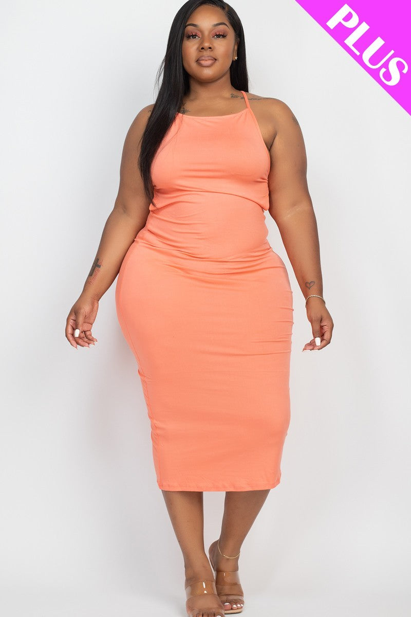 Plus Open Back Criscross Maxi Fashion Dress | Black, Coffee, Dark Mauve, Flamingo, Ibiza Blue, PLUS SIZE, PLUS SIZE BASICS & ACTIVEWEAR, PLUS SIZE DRESSES, Red, RESTOCKED POPULAR ITEMS, SALE, SALE PLUS SIZE, Tomato Cream, Winery | Bodiied