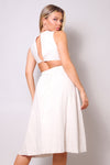 Sleeveless Back Cutout Linen Midi Dress | APPAREL, Black, Canary, DRESSES, Heather Pearl, SALE, SALE APPAREL | Bodiied