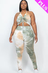 Plus Adjustable Ruched Crop Top And Leggings Set | Black/Mustard, Olive/Latte, PLUS SIZE, PLUS SIZE BASICS & ACTIVEWEAR, PLUS SIZE SETS, SALE, SALE PLUS SIZE | Bodiied