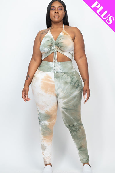 Plus Adjustable Ruched Crop Top And Leggings Set | Black/Mustard, Olive/Latte, PLUS SIZE, PLUS SIZE BASICS & ACTIVEWEAR, PLUS SIZE SETS, SALE, SALE PLUS SIZE | Bodiied