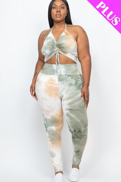 Plus Adjustable Ruched Crop Top And Leggings Set | Black/Mustard, Olive/Latte, PLUS SIZE, PLUS SIZE BASICS & ACTIVEWEAR, PLUS SIZE SETS, SALE, SALE PLUS SIZE | Bodiied