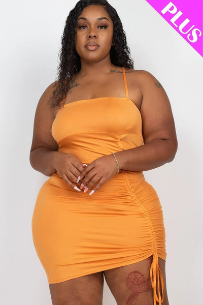 Plus Adjustable Ruched Detail Curvy Mini Dress | Black, Dark Mauve, Olive Branch, PLUS SIZE, PLUS SIZE BASICS & ACTIVEWEAR, PLUS SIZE DRESSES, Red, SALE, SALE PLUS SIZE, Tomato Cream, Wine Tasting | Bodiied