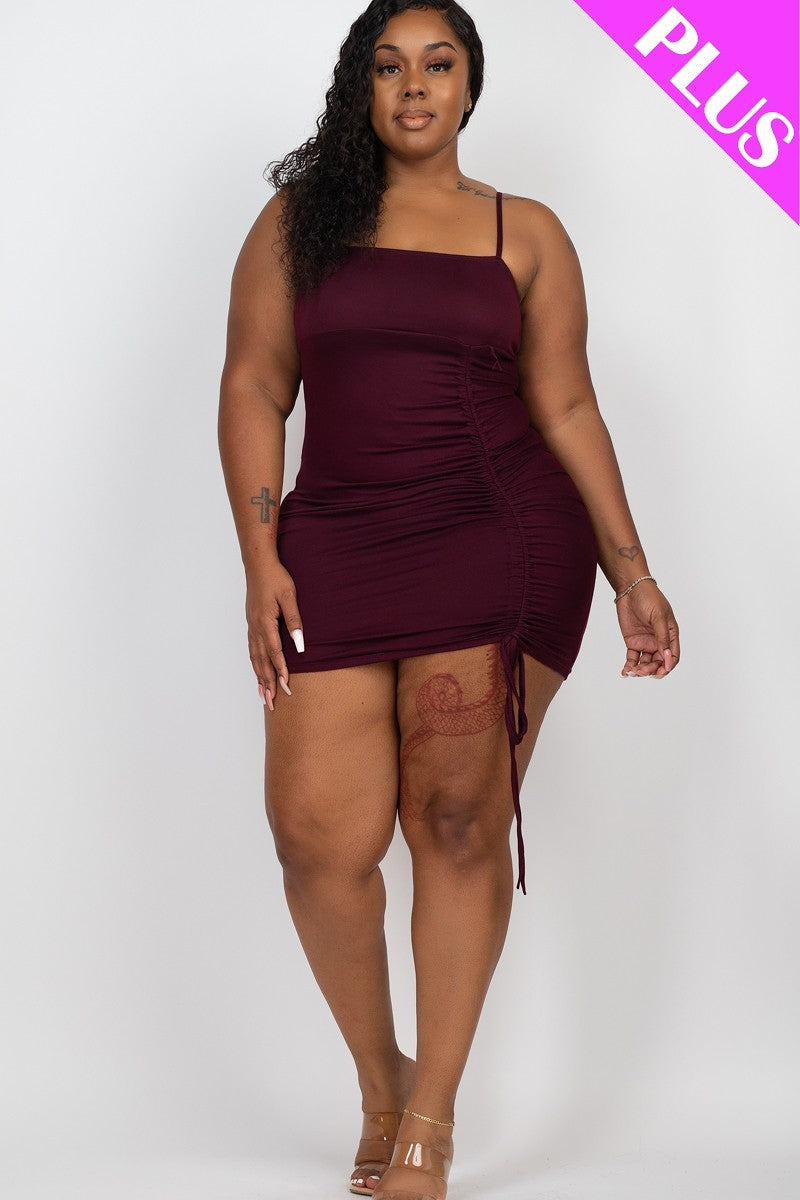 Plus Adjustable Ruched Detail Curvy Mini Dress | Black, Dark Mauve, Olive Branch, PLUS SIZE, PLUS SIZE BASICS & ACTIVEWEAR, PLUS SIZE DRESSES, Red, SALE, SALE PLUS SIZE, Tomato Cream, Wine Tasting | Bodiied