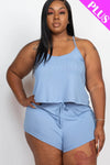 Plus Ribbed Strappy Top And Shorts Set | Berry, Black, Cloud, Green Bay, Latte, Orchid, PLUS SIZE, PLUS SIZE BASICS & ACTIVEWEAR, PLUS SIZE SETS, SALE, SALE PLUS SIZE, Taupe | Bodiied