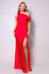 One Shoulder Draped Side Slit Maxi Dress | APPAREL, Black, DRESSES, Hunter, Red, Rosewood, Royal, SALE, SALE APPAREL | Bodiied