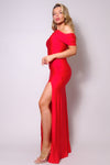 One Shoulder Draped Side Slit Maxi Dress | APPAREL, Black, DRESSES, Hunter, Red, Rosewood, Royal, SALE, SALE APPAREL | Bodiied