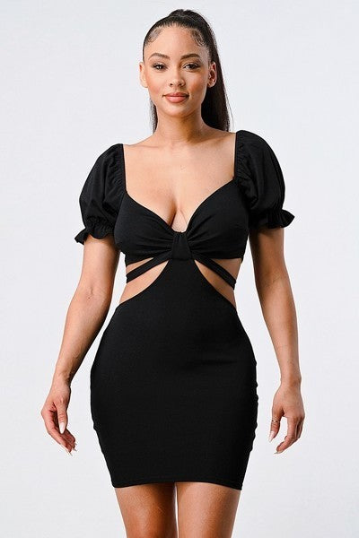 Lux Side Cutout W/ Back Tie Detail Bodycon Dress | APPAREL, Black, DRESSES, Mauve, SALE, SALE APPAREL | Bodiied