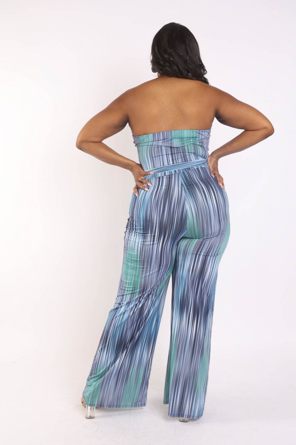 Printed Tube Jumpsuit With Self Belt | Blue, Orange, PLUS SIZE, PLUS SIZE JUMPSUITS & ROMPERS, SALE, SALE PLUS SIZE | Bodiied