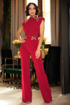 Eyelet With Chain Deatiled Fashion Jumpsuit | APPAREL, Black, CCPRODUCTS, Fuchsia, JUMPSUITS & ROMPERS, Red, SALE, SALE APPAREL | Bodiied