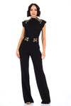 Eyelet With Chain Deatiled Fashion Jumpsuit | APPAREL, Black, CCPRODUCTS, Fuchsia, JUMPSUITS & ROMPERS, Red, SALE, SALE APPAREL | Bodiied