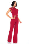 Eyelet With Chain Deatiled Fashion Jumpsuit | APPAREL, Black, CCPRODUCTS, Fuchsia, JUMPSUITS & ROMPERS, Red, SALE, SALE APPAREL | Bodiied