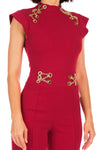 Eyelet With Chain Deatiled Fashion Jumpsuit | APPAREL, Black, CCPRODUCTS, Fuchsia, JUMPSUITS & ROMPERS, Red, SALE, SALE APPAREL | Bodiied