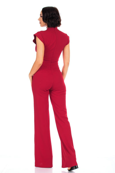 Eyelet With Chain Deatiled Fashion Jumpsuit | APPAREL, Black, CCPRODUCTS, Fuchsia, JUMPSUITS & ROMPERS, Red, SALE, SALE APPAREL | Bodiied
