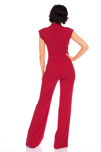 Eyelet With Chain Deatiled Fashion Jumpsuit | APPAREL, Black, CCPRODUCTS, Fuchsia, JUMPSUITS & ROMPERS, Red, SALE, SALE APPAREL | Bodiied