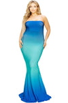 Plus hot summer gradient tube maxi dress | CCPRODUCTS, NEW ARRIVALS, PLUS SIZE, PLUS SIZE DRESSES, Royal Blue/Aqua | Bodiied