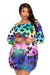 Electric leopard off shoulder bubble mini dress | CCPRODUCTS, Multi, NEW ARRIVALS, PLUS SIZE, PLUS SIZE DRESSES | Bodiied