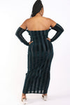 Striped Velvet Off Shoulder Dress