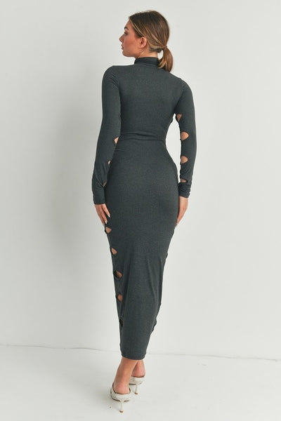 Cutout Detail Maxi Dress | APPAREL, CCPRODUCTS, DRESSES, Heather Charcoal, MADE IN USA, NEW ARRIVALS | Bodiied