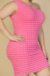 Plus Size Bubble Fabric One Shoulder Bodycon Mini Dress | Black, Bubblegum Pink, CCPRODUCTS, NEW ARRIVALS, PLUS SIZE, PLUS SIZE DRESSES, White | Bodiied