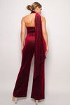 Scarf Top Glitter Velvet Jumpsuit | APPAREL, Black, Burgundy, CCPRODUCTS, JUMPSUITS & ROMPERS, NEW ARRIVALS, Teal | Bodiied